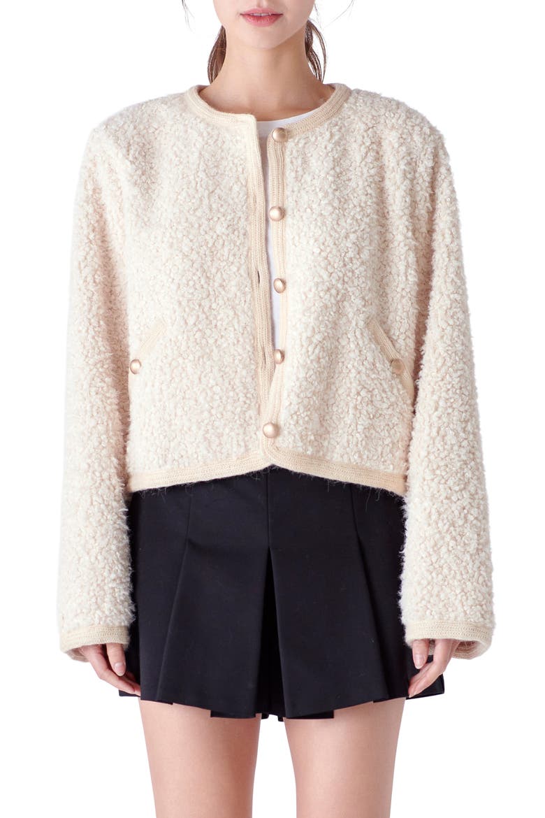 Bouclé Cardigan Jacket, Main, color, OFF WHITE