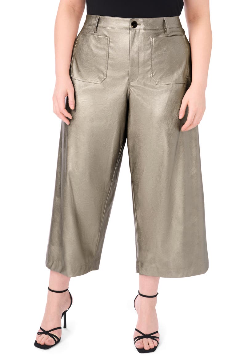 Metallic Faux Leather Crop Pants, Main, color, SILVER