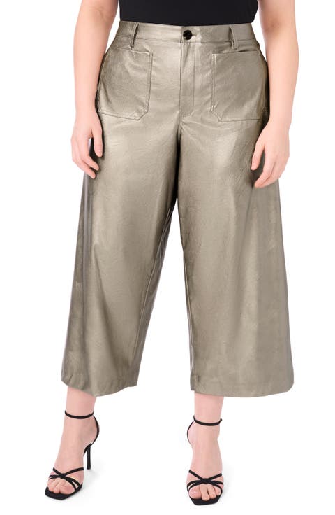 Metallic Faux Leather Crop Pants (Plus)