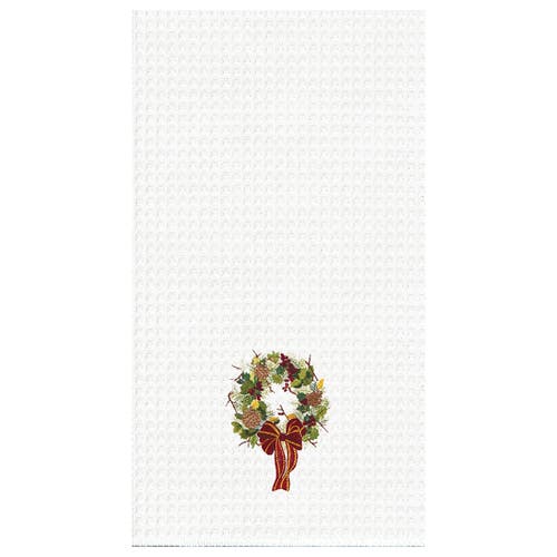 C & F Home C&f Home Festive Wreath Waffle Weave Cotton Kitchen Towel In White