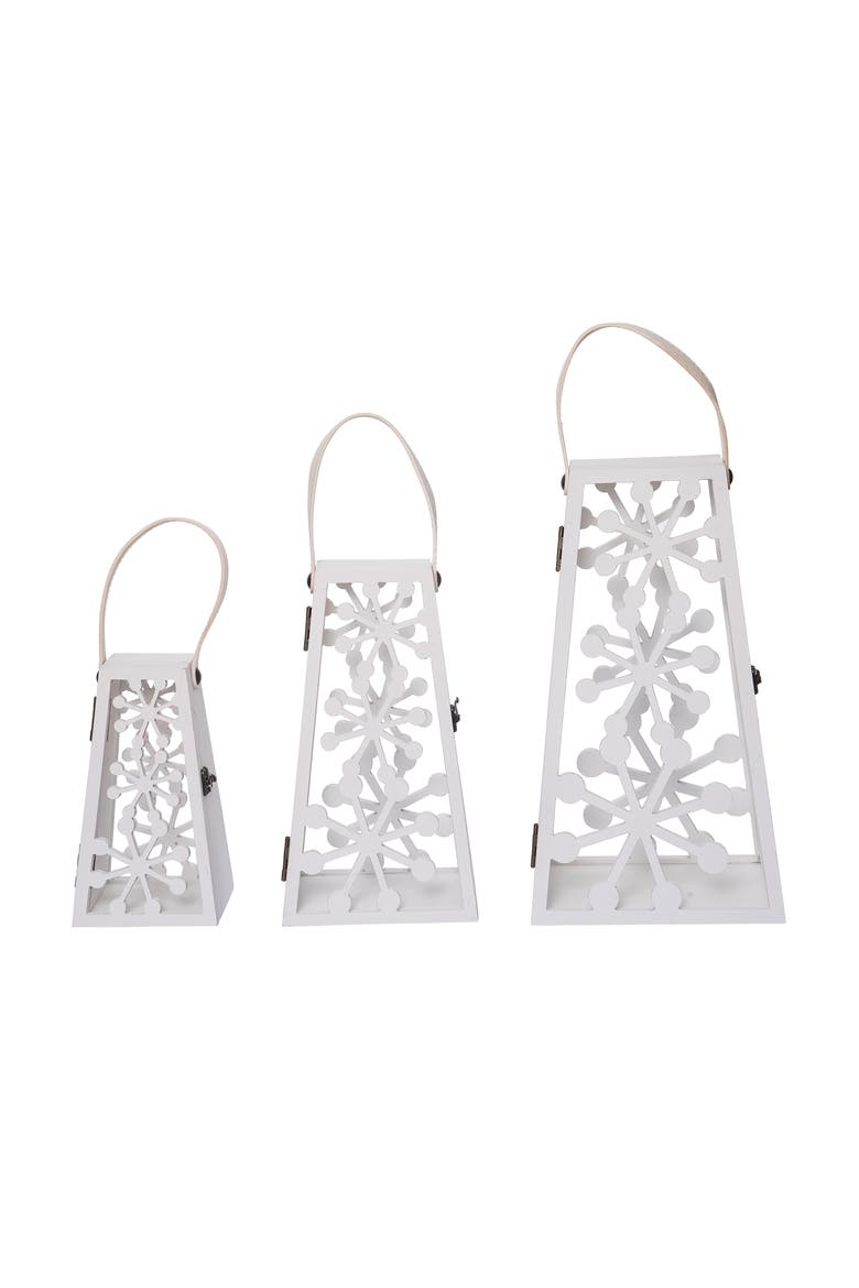 Silver Christmas Lantern Set of 3 Decorative Candle Holders, Main, color, Silver
