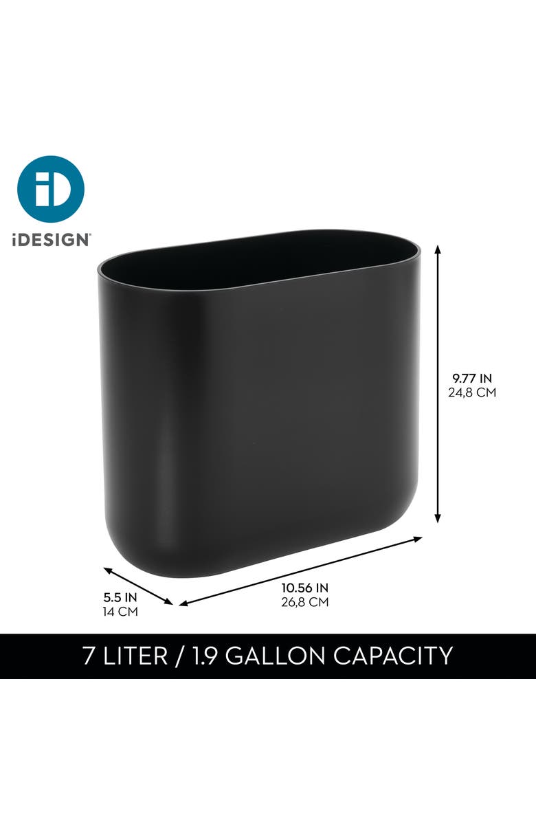 iDesign Small Plastic 1.9 Gallon / 7 L  Oval Bathroom Trash Can, 2-Pack, Black, Alternate, color, Black