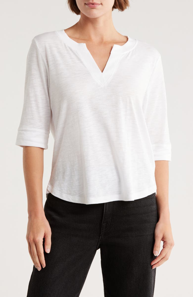 Democracy Split Neck Three-Quarter Sleeve Top, Main, color, Off White