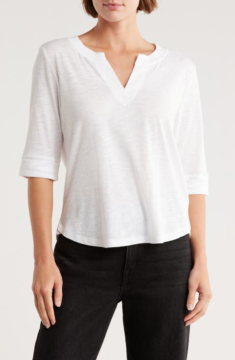 Split Neck Three-Quarter Sleeve Top