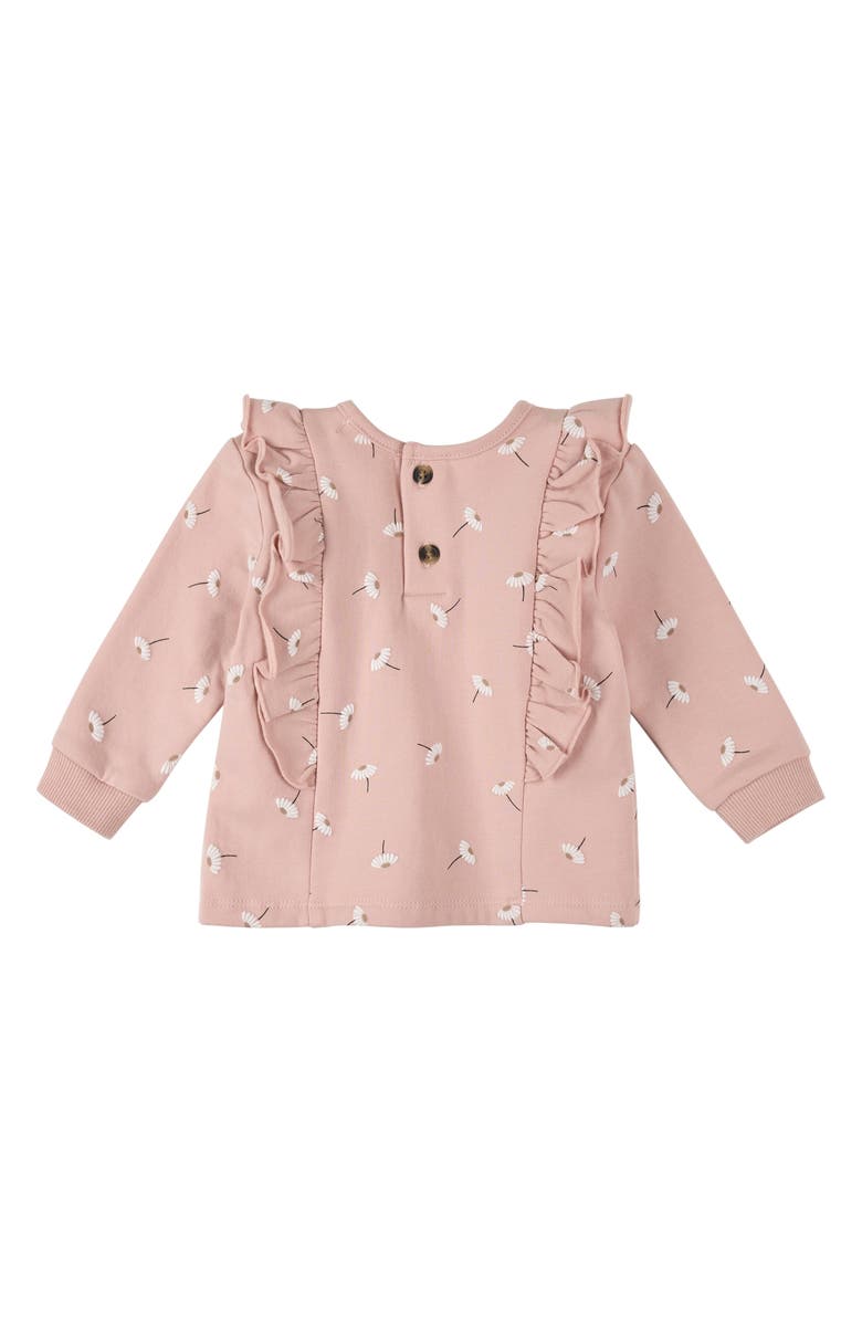 FIRSTS by Petit Lem Daisy Print Cotton Ruffle Sweatshirt & Joggers Set, Alternate, color, Pink