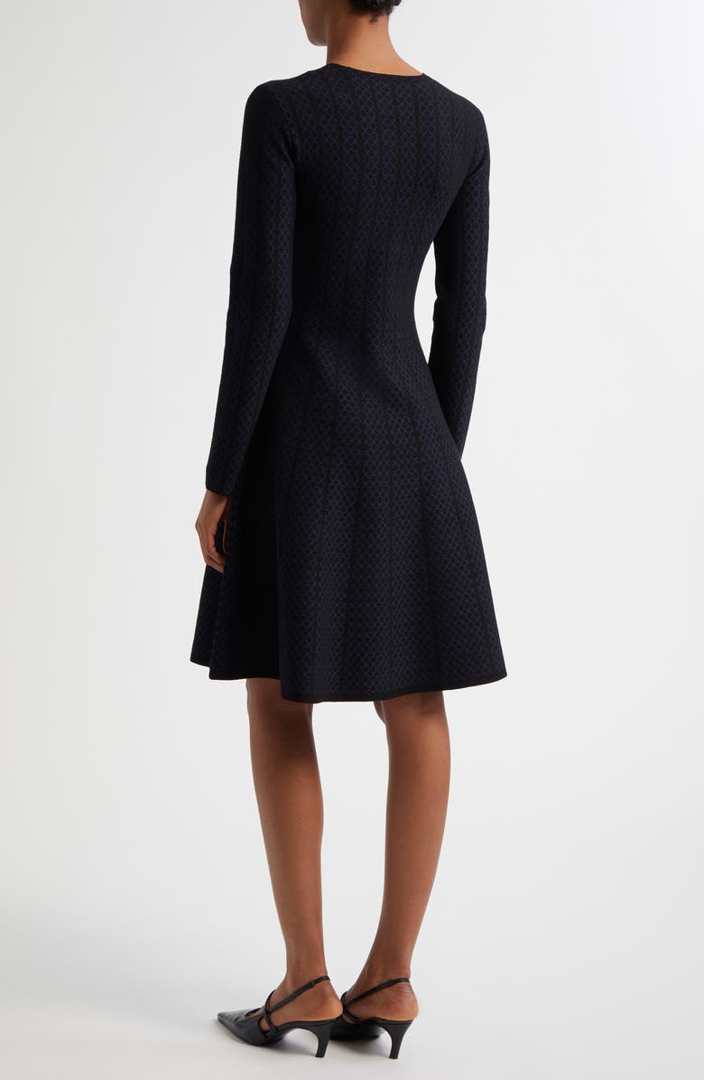Emporio Armani Geo Jacquard Stripe Long Sleeve Fit & Flare Jersey Dress, Alternate, color, Solid Black