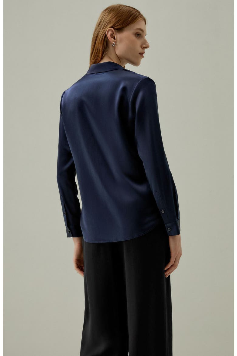 Women's Basic Concealed Placket Silk Shirt, Alternate, color, Navy blue
