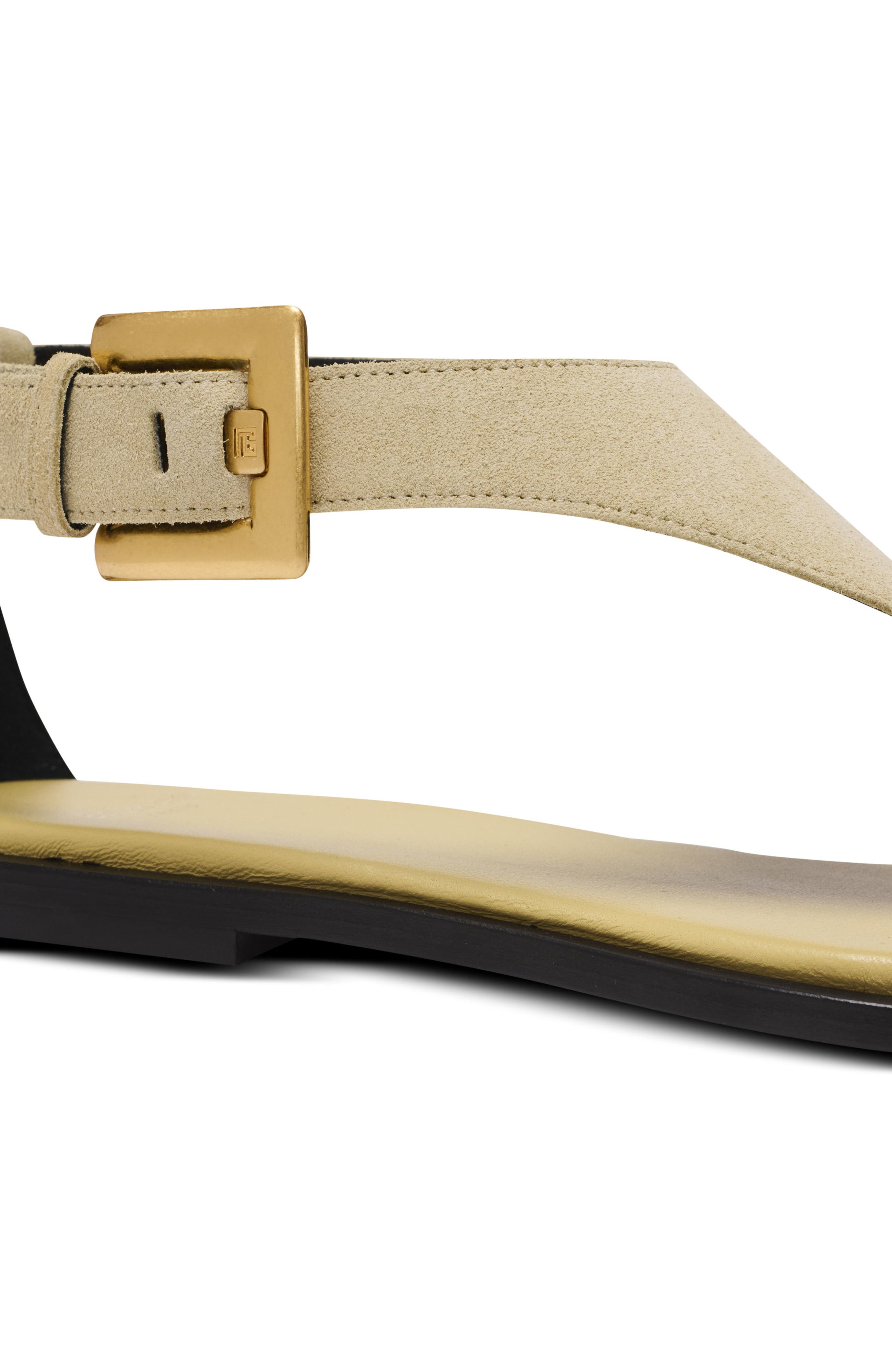 Balmain Anthem flat toe-post sandals in suede, Alternate, color, Beige