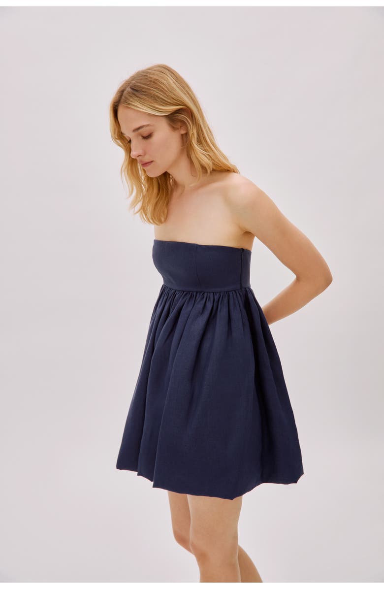 Labeca London Mykono Linen Strapless Dress, Alternate, color, Navy