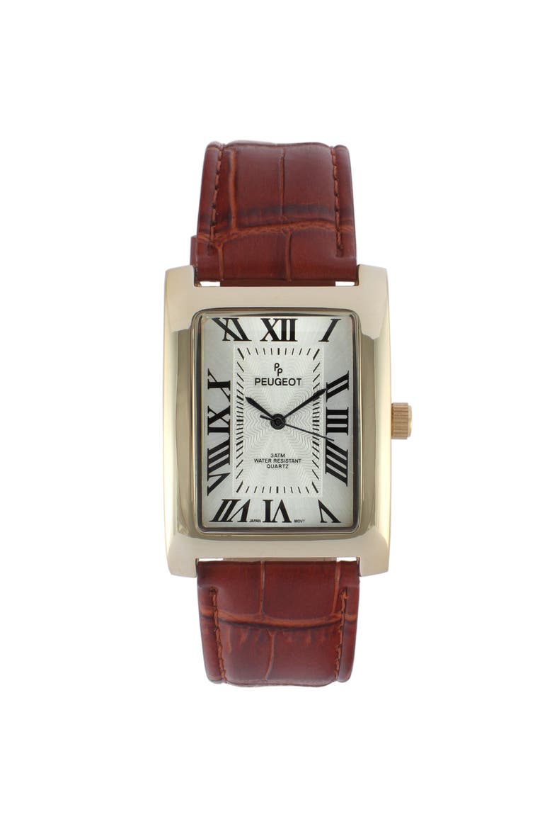 Vintage Roman Numeral Tank Leather Watch - 43x30MM, Main, color, Brown
