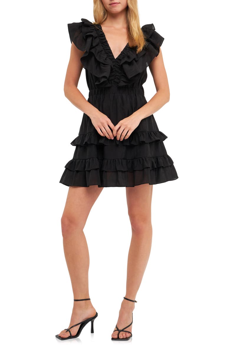 Ruffle Trim Minidress, Main, color, BLACK