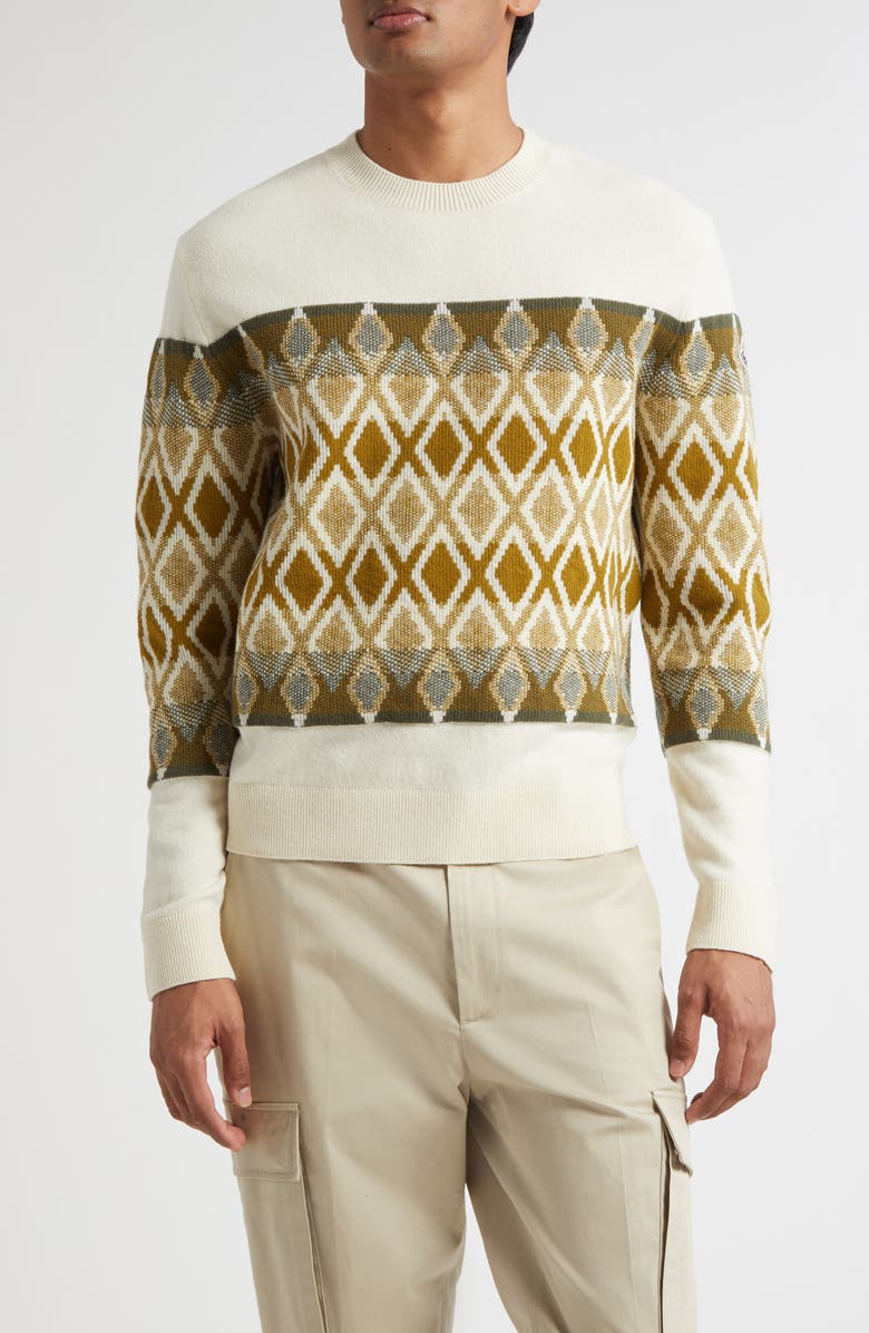 Moncler Fair Isle Virgin Wool Sweater, Main, color, White