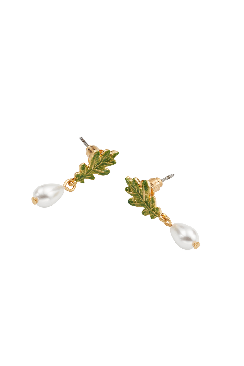 Oak Leaf Pearl Drop Gold Earrings, Alternate, color, Gold