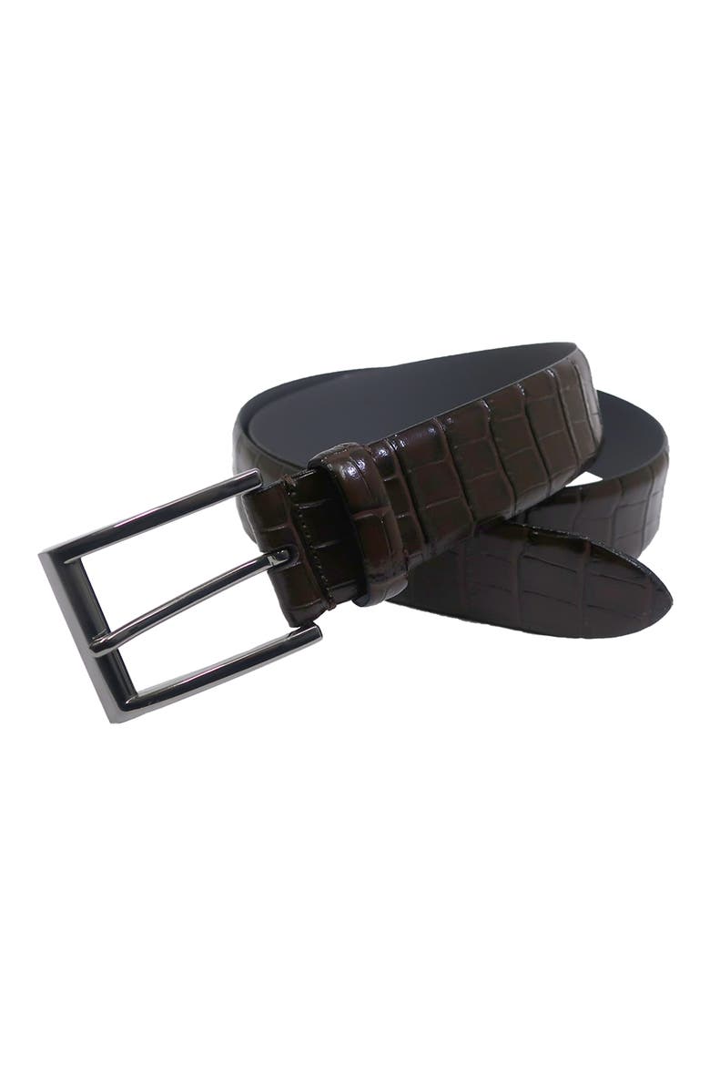 Croc Embossed Leather Belt, Main, color, BROWN
