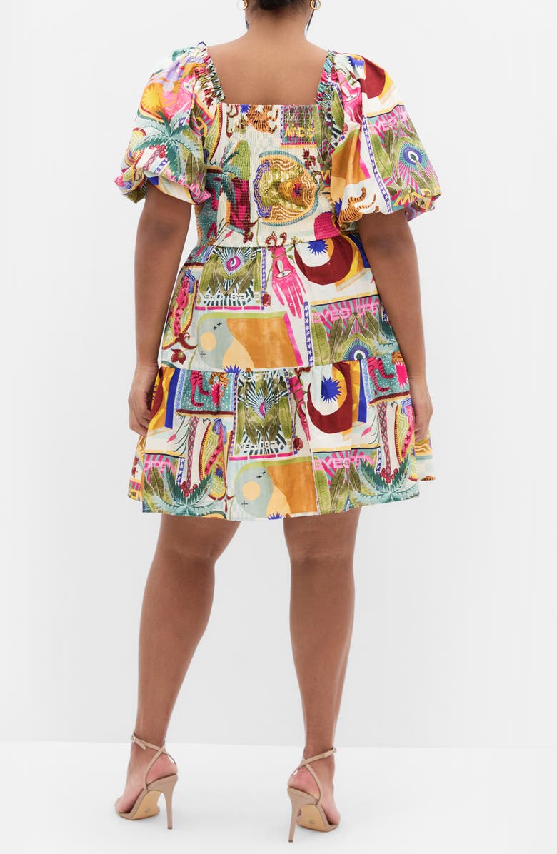 City Chic Simona Puff Sleeve Fit & Flare Minidress, Alternate, color, Dreamscape