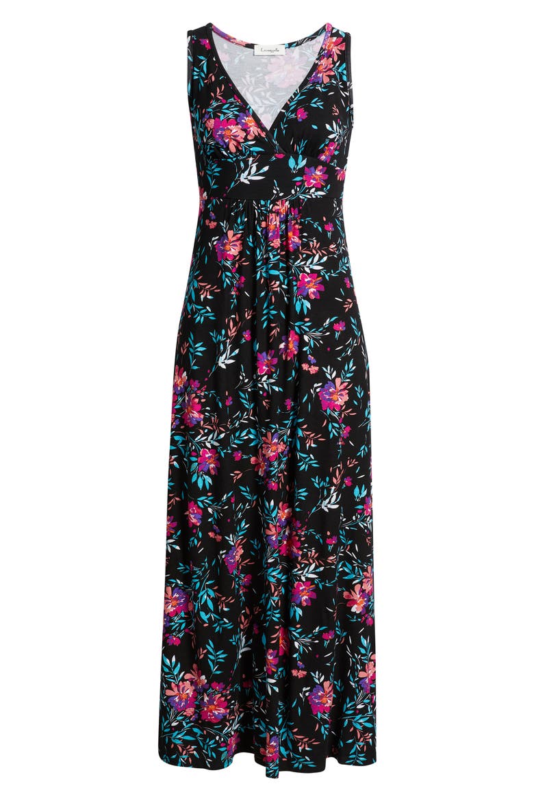 Floral Sleeveless Jersey Maxi Dress, Alternate, color, BLACK/ FUCHSIA