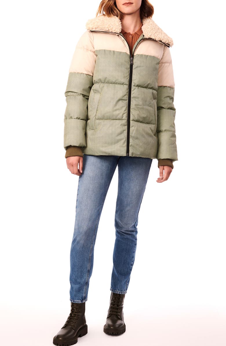 Bernardo Mixed Media Faux Fur Trim Puffer Jacket, Alternate, color, Green Moonglow