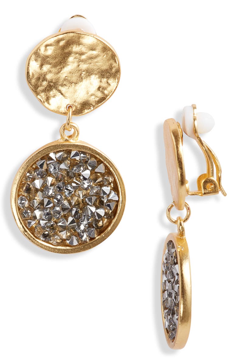 Karine Sultan Pavé Crystal Clip-On Drop Earrings, Main, color, Gold