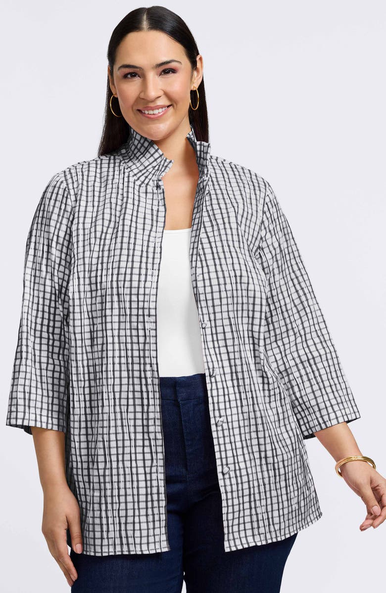 Foxcroft Carolina Crinkled Gingham Cotton Blend Shirt Jacket, Alternate, color,