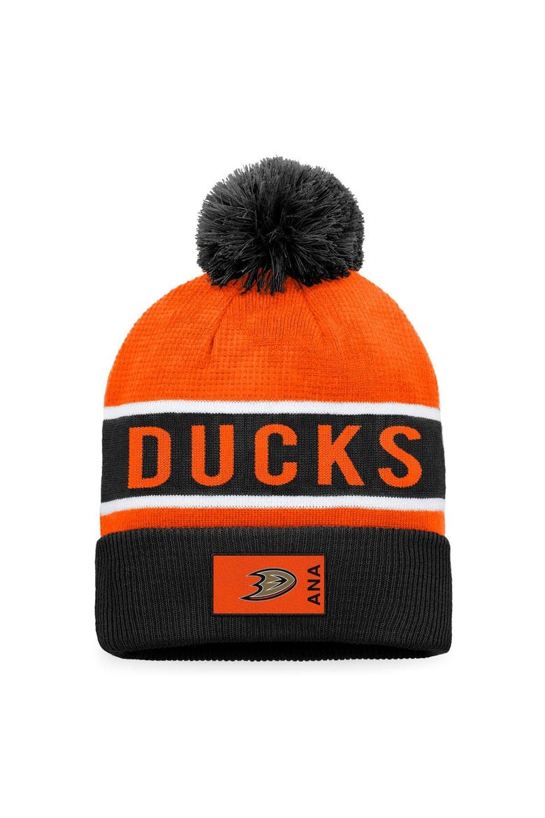 Men's Fanatics Branded Black/Orange Anaheim Ducks Authentic Pro Rink Cuffed Knit Hat with Pom, Main, color, Black