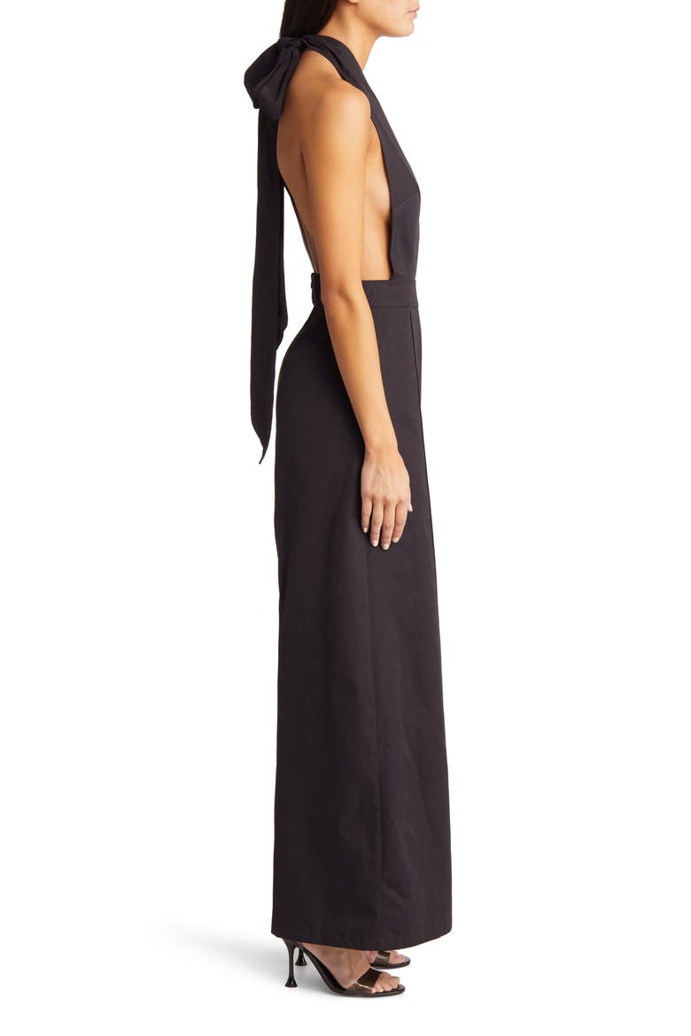 Bow Tie Halter Jumpsuit, Alternate, color, BLACK