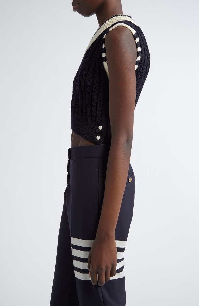 Thom Browne Cable Knit 4-Bar Virgin Wool Sweater Vest, Alternate, color, Navy