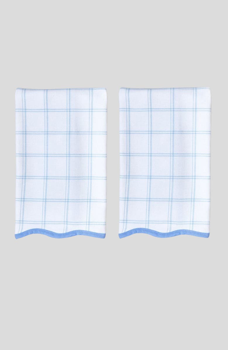 WEEZIE Set of 2 Scalloped Kitchen Towels, Alternate, color, French Blue Windowpane