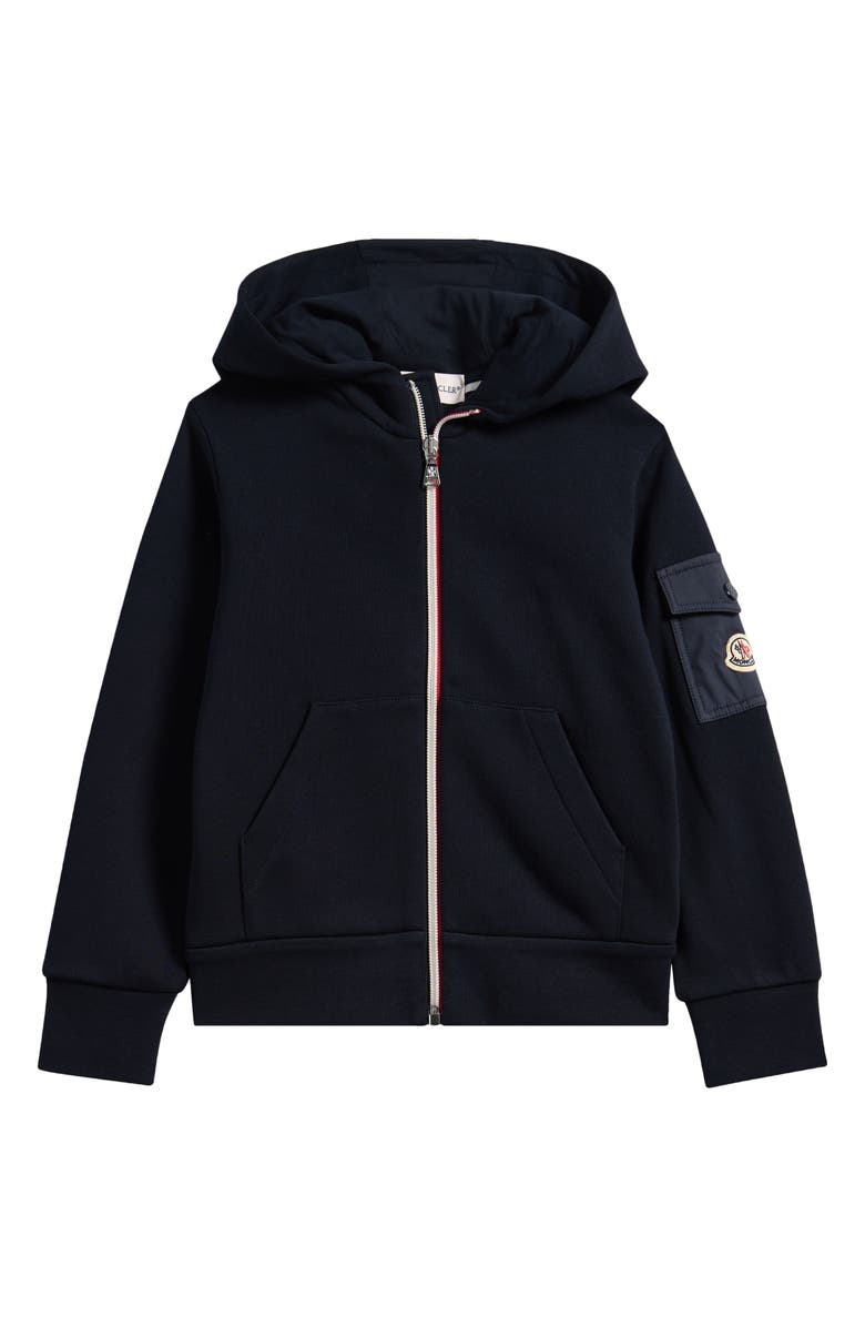 Moncler Kids' Cotton Full Zip Hoodie, Main, color, Navy