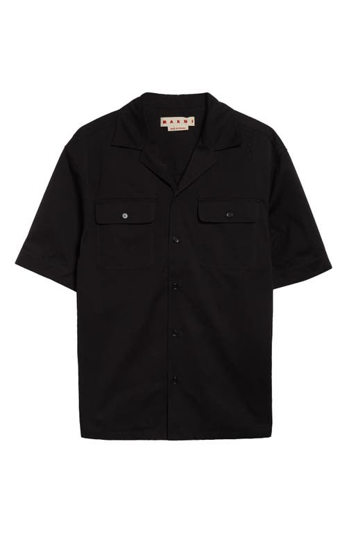 Marni Boxy Logo Embroidered Bowling Shirt In Black