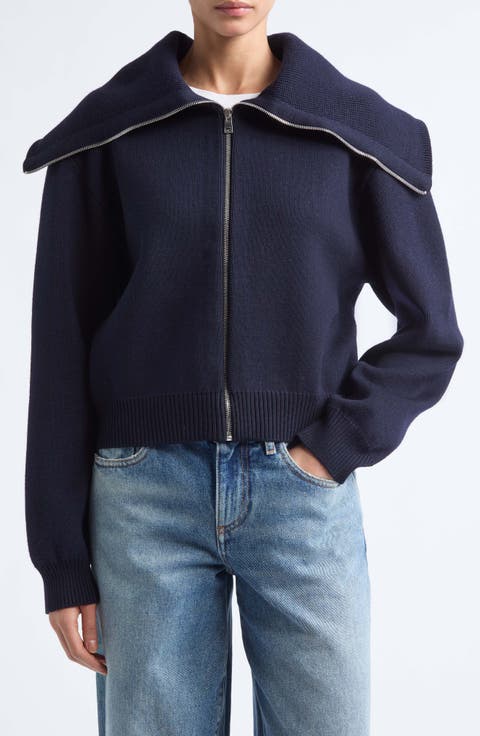 Two-Way Sailor Zip Merino Wool Cardigan
