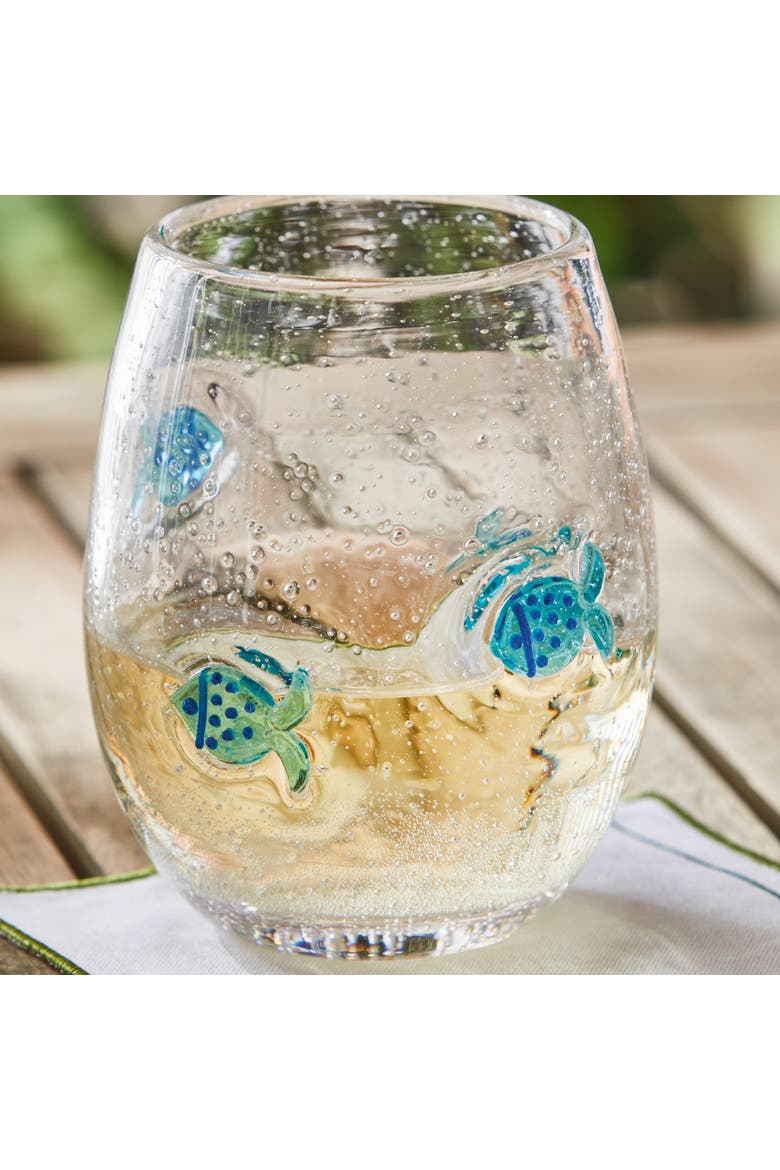 Fish Bubble Glass Stemless Wine Glass - Blue Everyday Drinkware, Alternate, color, Blue