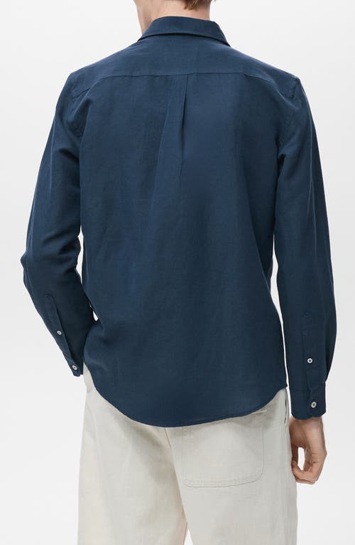 Mango Classic Fit Linen & Cotton Button-up Shirt In Blue