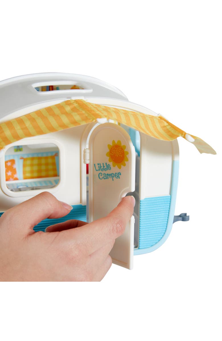 HABA Little Friends Vacation Camper Play Set with All Terrain Push & Go Vehicle, 2 Lawn Chairs and 4" Bendy Boy Doll Figure, Alternate, color, Multi