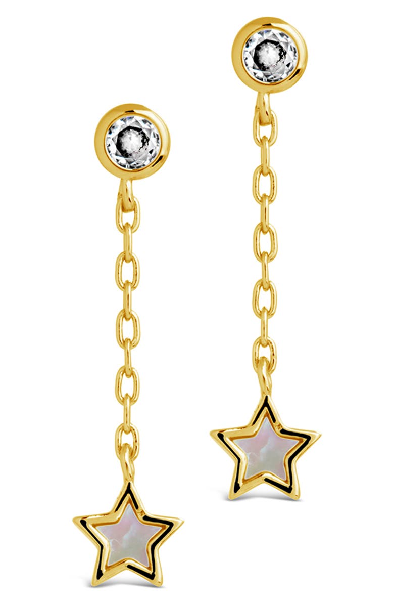 Sterling Forever Deja Cubic Zirconia & Mother-of-Pearl Star Drop Earrings, Alternate, color, Gold