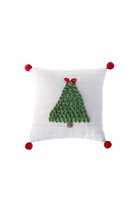 12" Christmas Tree Pillow, Ecru
