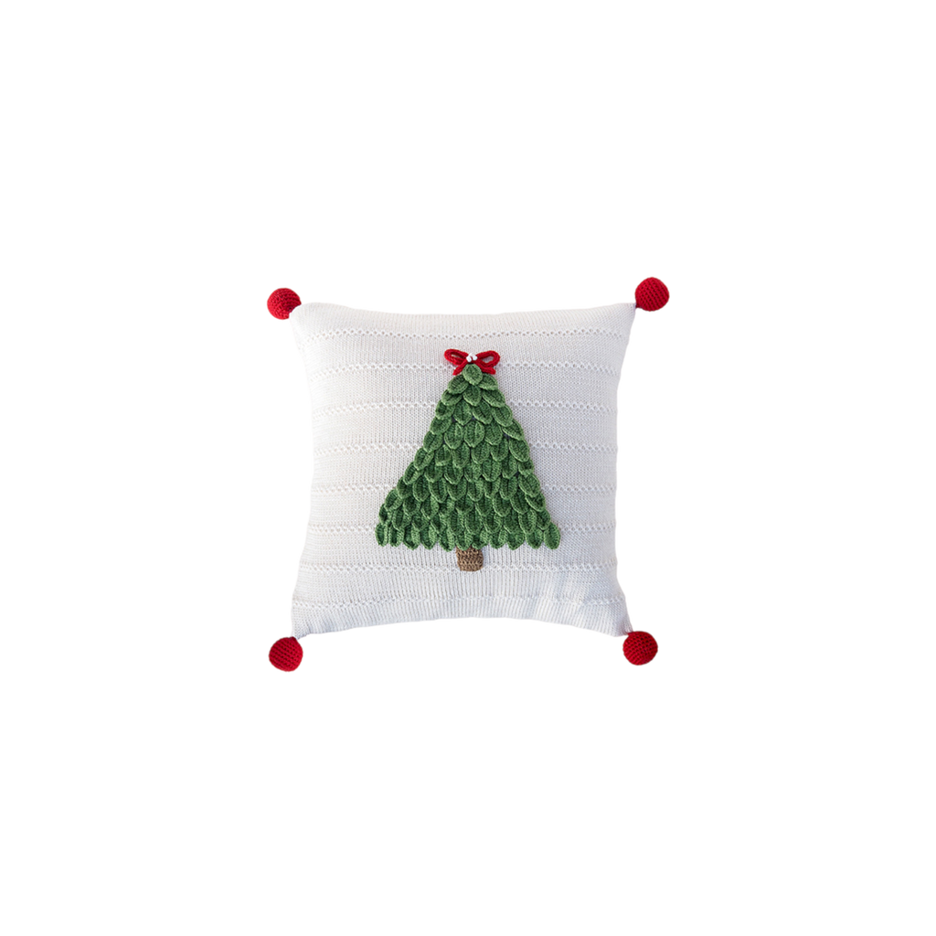 Melange Collection 12" Christmas Tree Pillow, Ecru In White