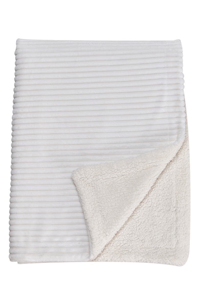 Woven & Weft Plush Ribbed Velvet Reversible Faux Shearling Throw Blanket, Main, color, White