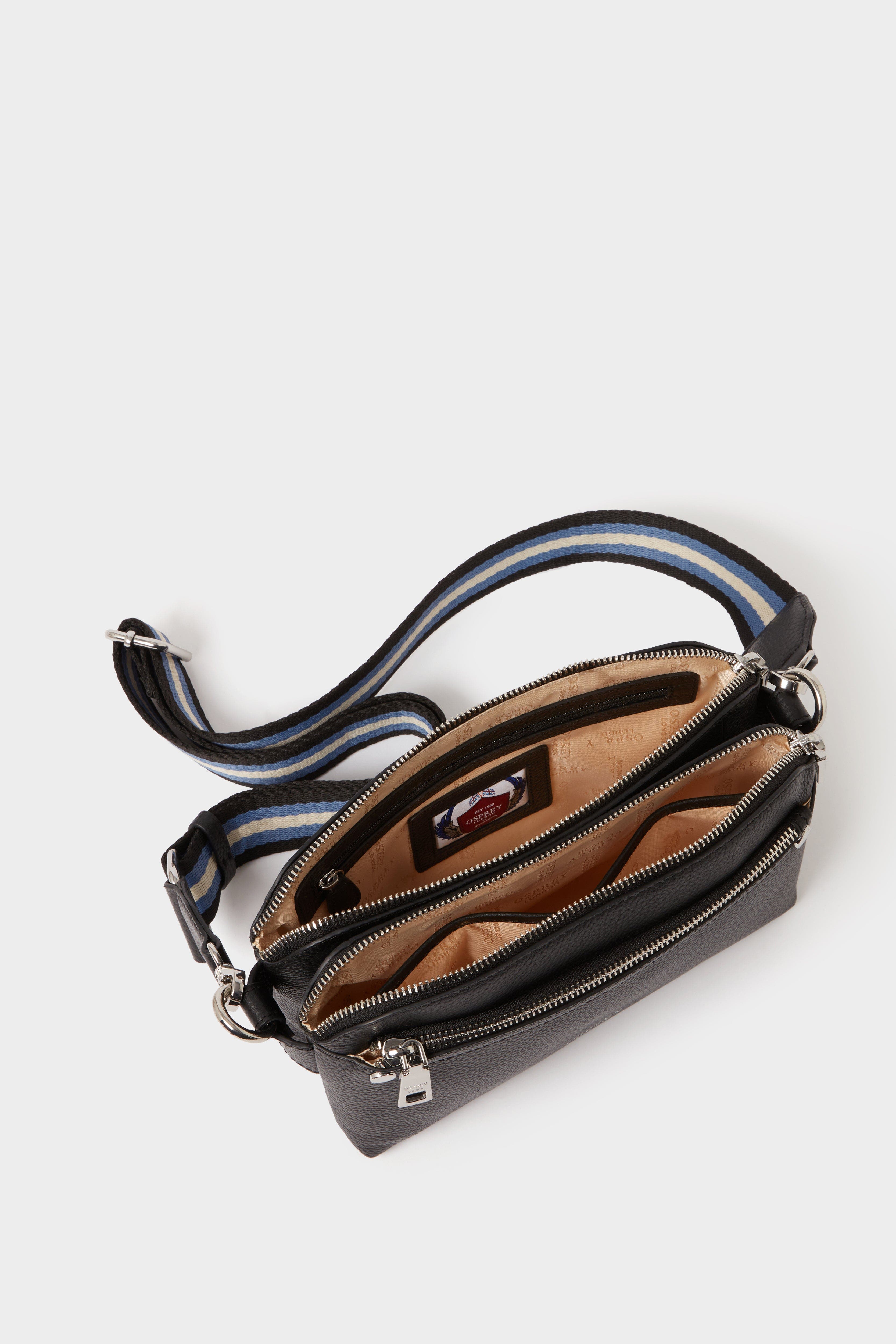 Osprey London The Stella Leather Crossbody Bag, Alternate, color, Black