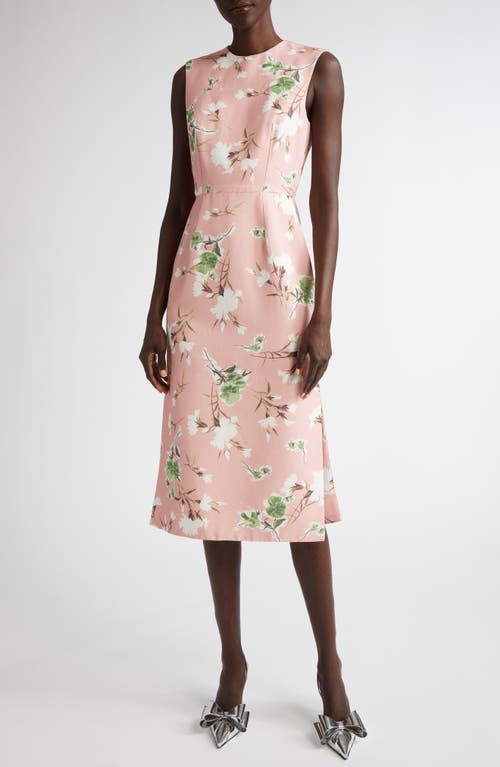 Shop Erdem Floral Print Faille Sheath Dress In Carnation Cyanotype Rose