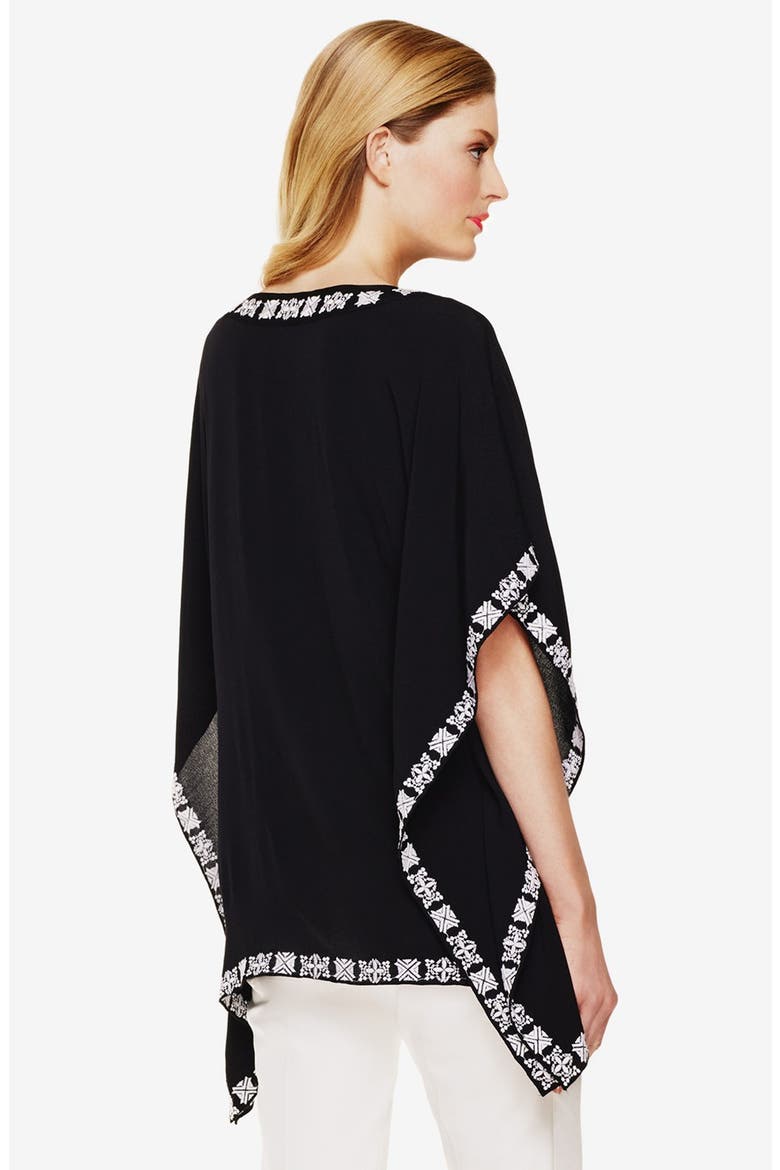 Embroidered Split Neck Poncho Top, Alternate, color, RICH BLACK