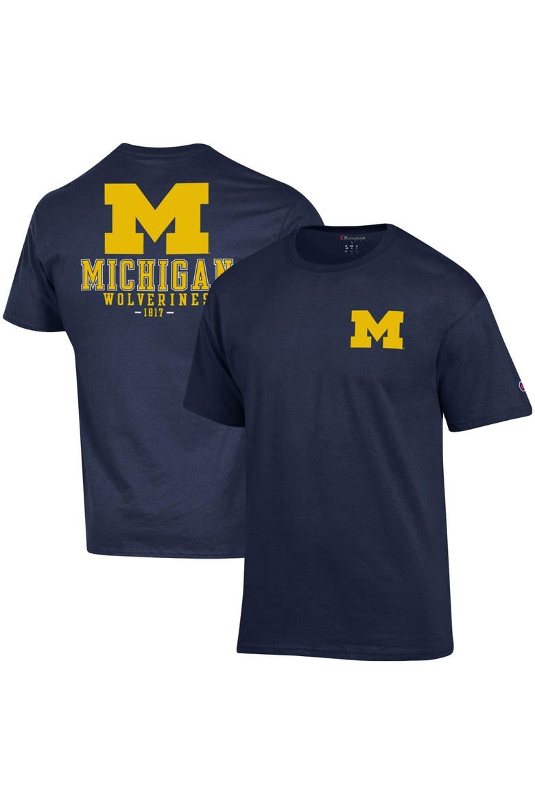 Men's Champion Navy Michigan Wolverines Stack 2-Hit T-Shirt, Main, color, Navy