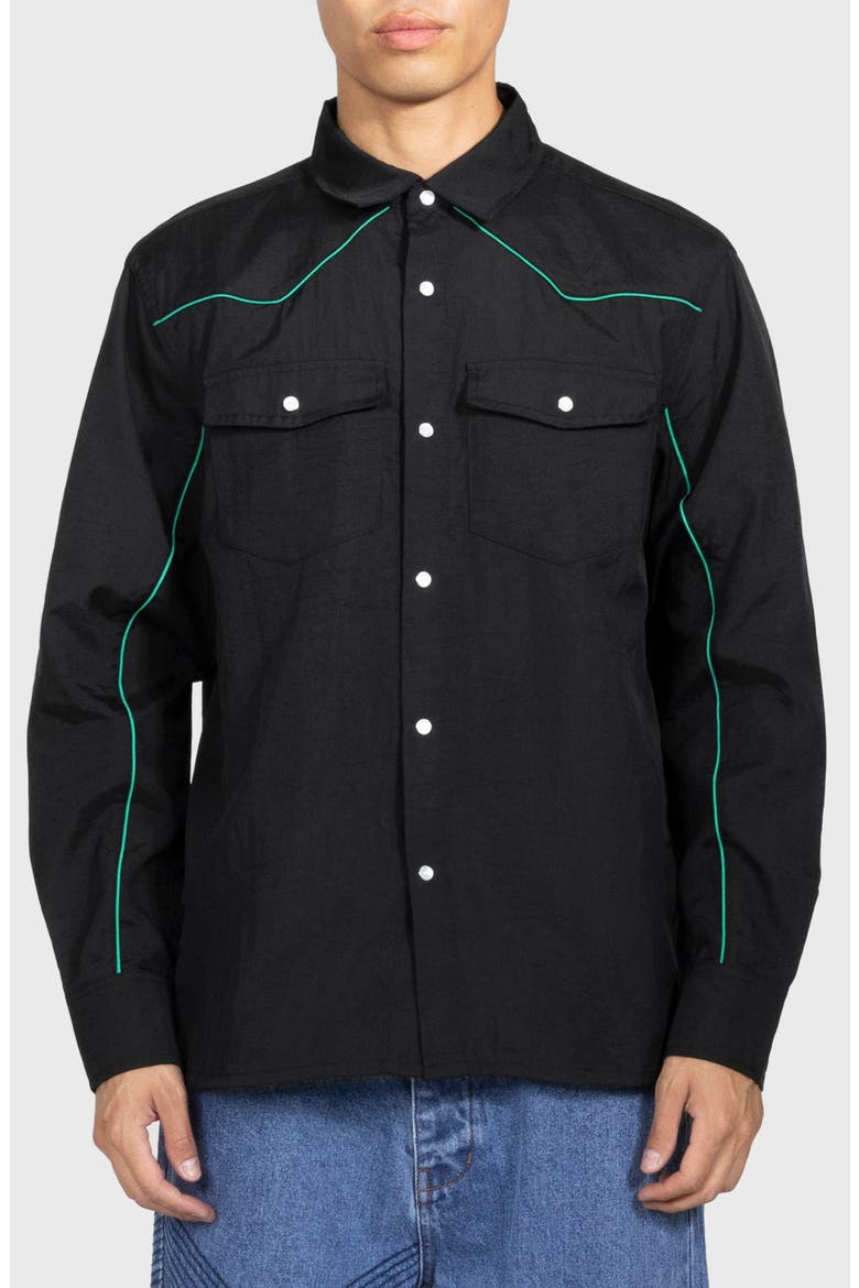 Nylon Wester Snap-Up Shirt, Main, color, BLACK
