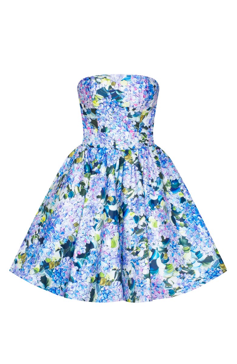 Milla Fitted Corset A-Line Mini Dress in Hydrangea Print for Cocktail Events, Alternate, color, Hydrangea