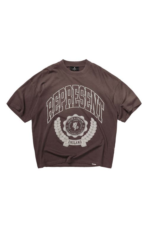Represent Legacy Crest Cotton T-shirt With Distressed Effect In Brown