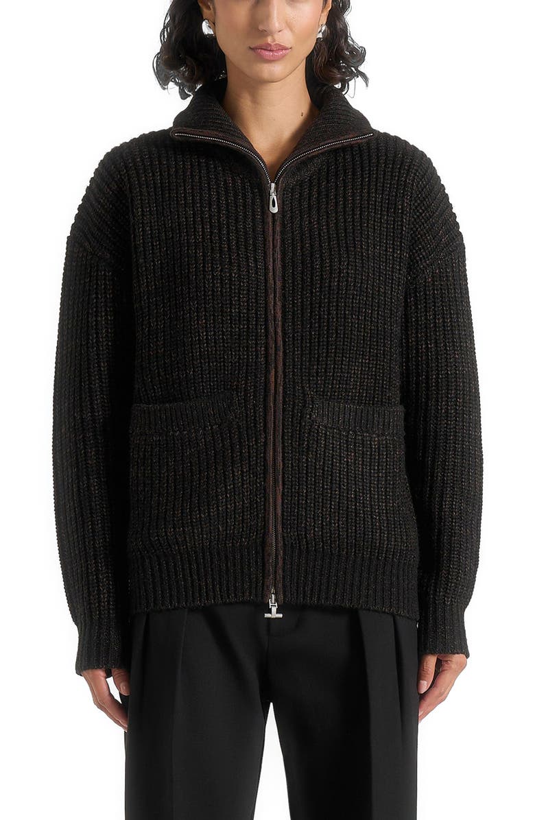 Manière De Voir Jamie Unisex Speckled Wool Zip Through Jacket, Alternate, color, Black