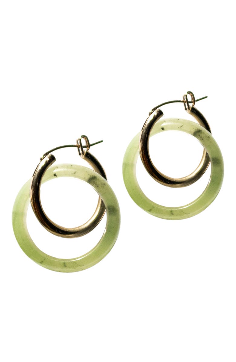 seree Amelie skinny Green jade stone hoop earrings, Main, color, Light Green