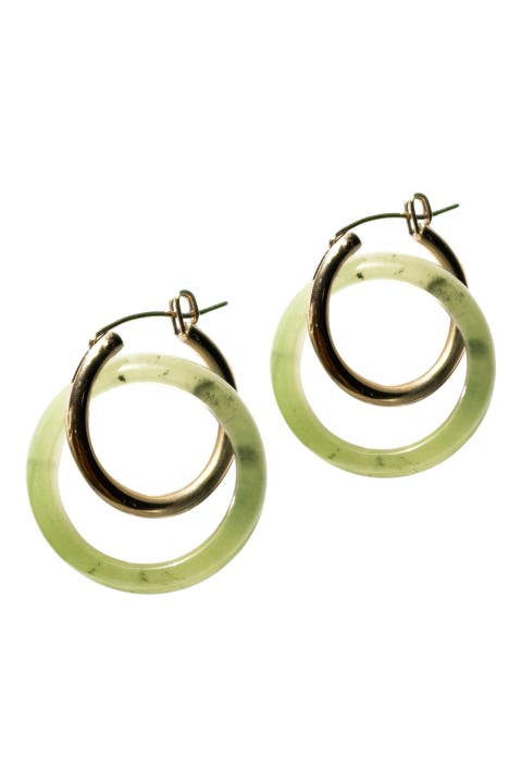 Amelie skinny Green jade stone hoop earrings