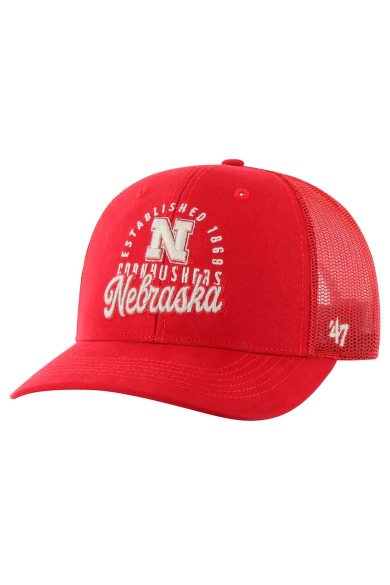 Men's '47 Scarlet Nebraska Huskers Pitstop Trucker Adjustable Hat, Main, color, Scarlet