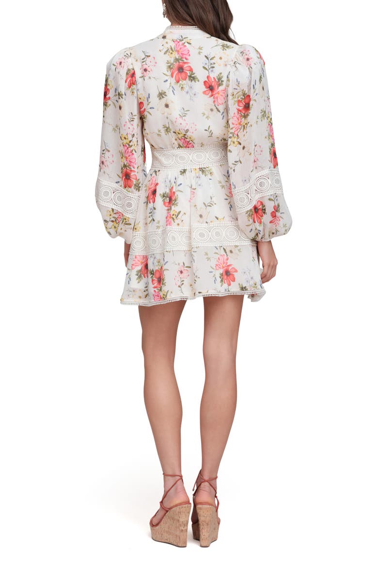 Floral Lace Detail Long Sleeve Minidress, Alternate, color, CREAM FLOWER PRESS