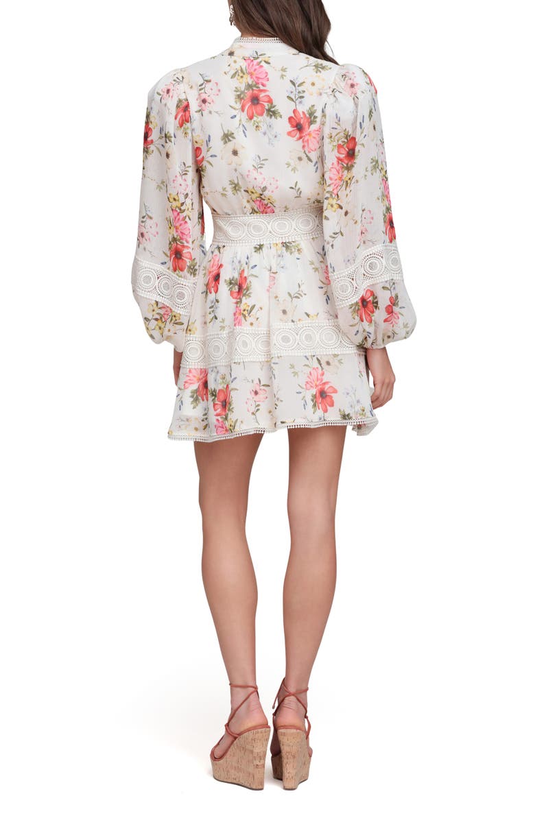 Avec Les Filles Floral Lace Detail Long Sleeve Minidress, Alternate, color, Cream Flower Press